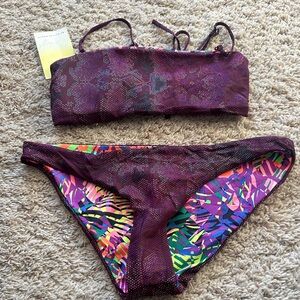 Maaji Colorful Reversible Bandeau Bikini Set Sz L NWT